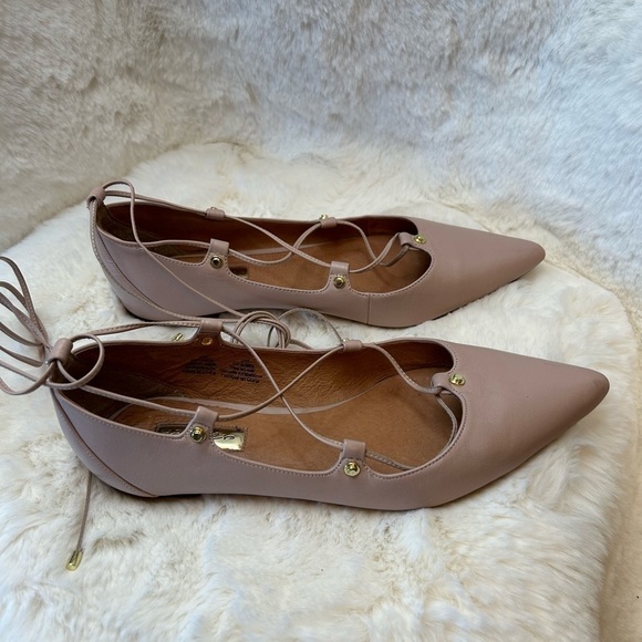 Halogen Owen lace up pointed toe flats in leather upper color Blush Sz-9M. F - Picture 3 of 11